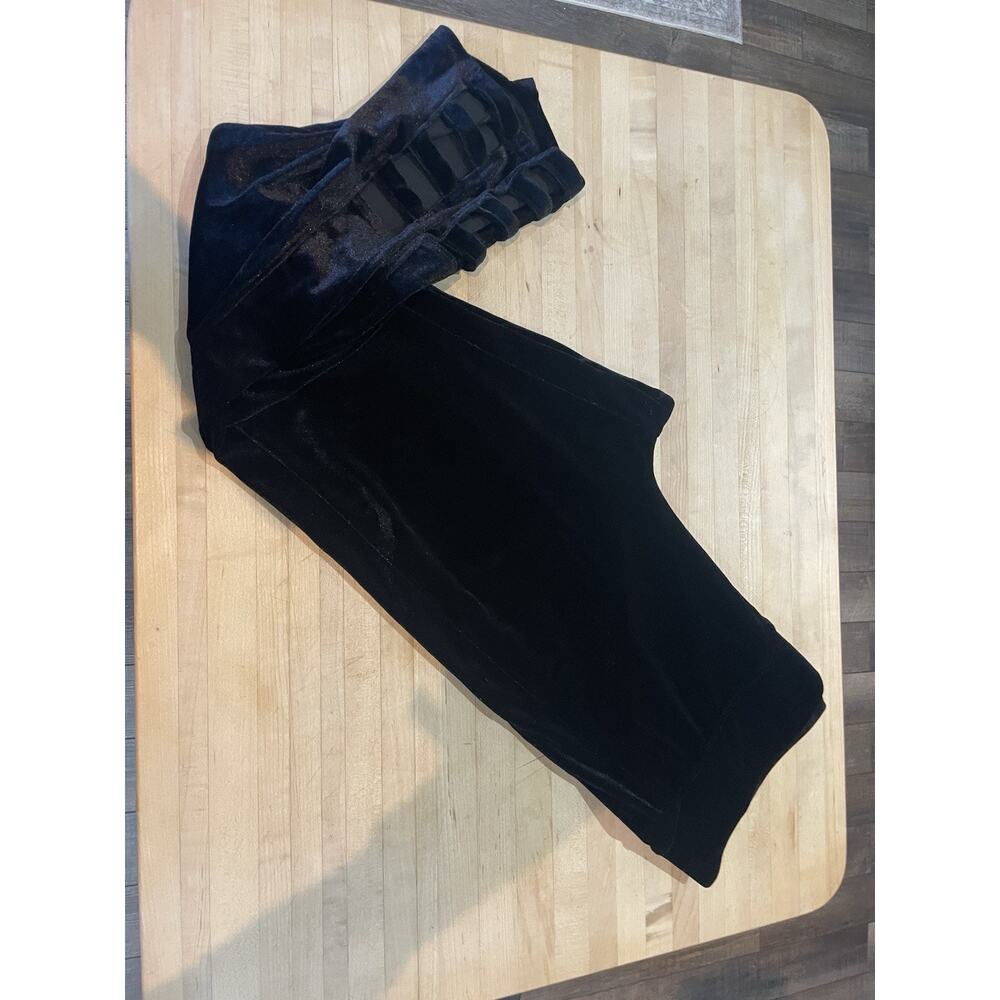 Utopia By Hue Velvet Shimmer Black Capri XL Stretch Leggings Cutout Skinny Pants